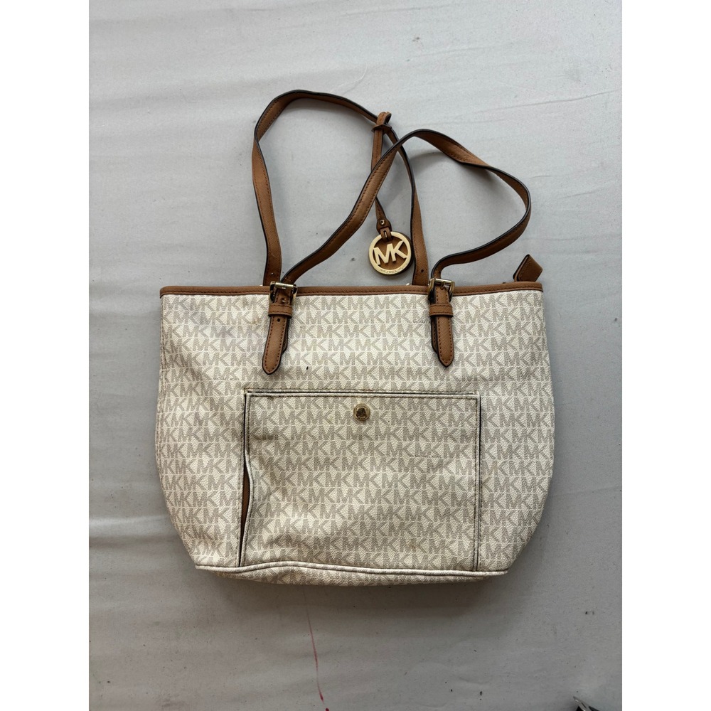 Michael Kors Jet Set Travel Tote Bag Vanilla MK Signature Logo Shoulder Bag